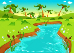 Jungle with Pond. | child templates | Landscape illustration ...