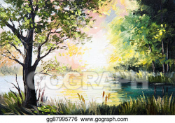 Clip Art - Oil painting landscape - lake in the forest ...