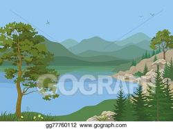 Stock Illustration - Landscape with trees and mountain lake ...
