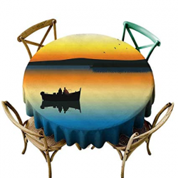 Amazon.com: crabee Round Tablecloth Fitted Fishing,Buddies ...