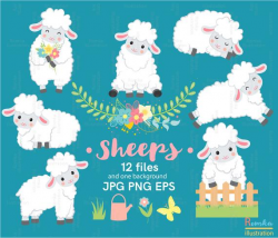 Sale! Digital Vector Clipart with cute sheeps ,Personal & Commercial Use,  instant download, JPG, EPS, easter sheep clip art, lamb clipart