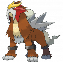 Entei - 244 - A Pokémon that races across the land. It is said that ...