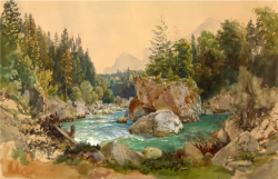 Clipart - Wooded River Landscape in the Alps Thomas Ender