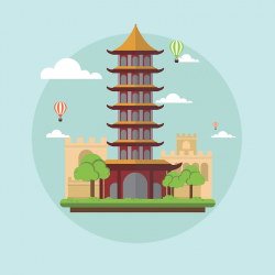 Cartoon China Landscape with building free vector ~ vectorkh