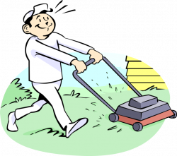 Lawn Care Worker Cuts the Grass - Vector Image