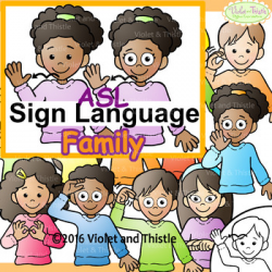 ASL American Sign Language Kids signing Family Words Clipart Clip Art