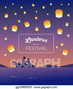 Vector Clipart - Sky lantern festival, chinese, thai flying ...