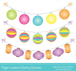 Digital Clipart - Paper Lanterns Banners Flags for Scrapbooking,  Invitations, Paper crafts, Cards Making, only FOR PERSONAL USE