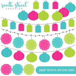 Paper Lanterns Pom Poms Banner Cute by SouthStreetCreative ...
