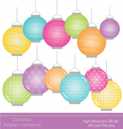 Digital Clipart - Colorful Paper Lanterns for Scrapbooking, Invitations,  Paper crafts, Cards Making, only FOR PERSONAL USE