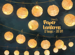 Watercolor Paper Lanterns Clipart - Chinese Lanterns Download - Instant  Download - Glowing Paper Lantern Borders - Scrapbooking Supplies