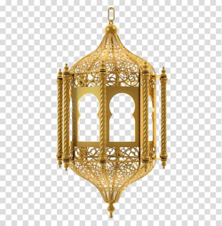Brass-colored candle lantern illustration, Ramadan Lamp Gold ...