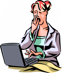 Tired Worker Yawns While Working - Vector Image