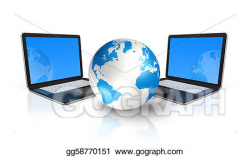 Drawing - Two laptop computers around a world globe. Clipart ...