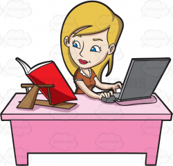 A young woman typing notes via her laptop » Clipart Station