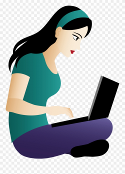 Asian Girl Sitting With Laptop Free Clip Art - Girl With ...