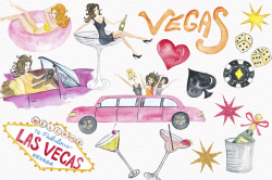 Las Vegas Party Watercolor Clipart by Tanya Kart | TheHungryJPEG.com