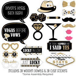 Vegas Before Vows - 20 Piece Las Vegas Bridal Shower or Bachelorette Party  Photo Booth Props Kit