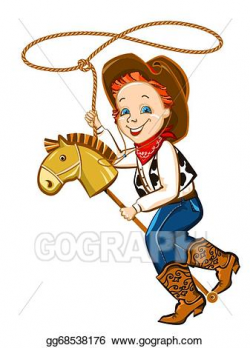 Vector Art - Cowboy child with lasso and toy horse. Clipart ...