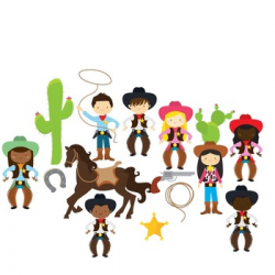 Cowboy clipart - wild west clip art, cowgirls, horse, lasso, cactus