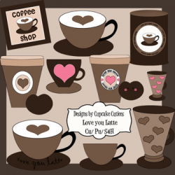 Love you Latte Coffee Digital - Clip Art Digital Set