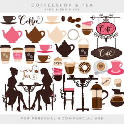 Coffee clipart coffeeshop clip art cafe tea clip art tea party latte  cappuccino espresso teacups teapot digital clipart for scrapbooking