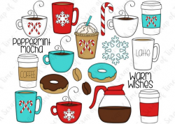 Peppermint Mocha Coffee Hand Drawn Digital Clipart - Set of 20 - Latte,  Christmas, Candy Cane, Snowflake - Instant Download - Item #9169