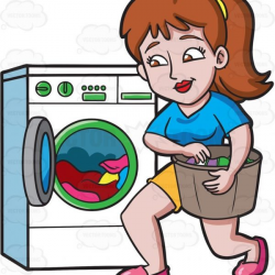 A Woman Placing Clothes In The Washing Machine Cartoon Clipart with ...