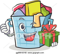 Vector Art - With gift laundry basket character cartoon. EPS ...