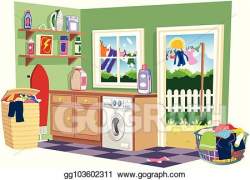 EPS Illustration - Washing day laundry room. eps. Vector ...