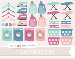 Laundry Clipart, Laundry Day Clip Art Washing Machine Washer Soap Iron  Board Basket Hanger Cute Digital Graphic Design Small Commercial Use