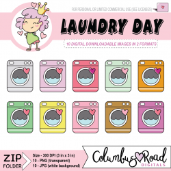 Laundry Day, DIGITAL DOWNLOADABLE CLIPART, washing machine ...