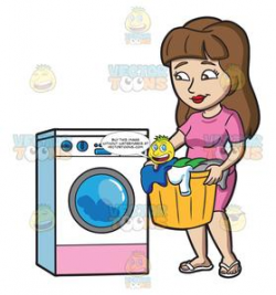 A Woman Waiting For Her Load Of Laundry To Finish