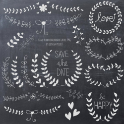 Laurel and wreath chalkboard clipart for scrapbooking wedding invitation  personal and commercial use instant download
