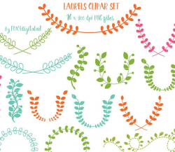 Laurels Clipart Set- Laurels Clipart, Laurel Wreath, Laurel, Leaves,  Floral, Frames, Laurel Borders, Instant Download, PNG, Wedding Laurel