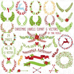 Christmas Laurel Clipart Clip Art, Christmas Holiday Laurel Wreath Leaf  Clip Art Clipart Vectors - Commercial and Personal Use