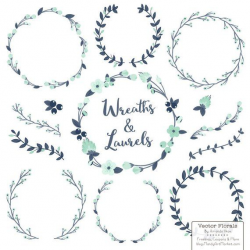 Premium Floral Wreaths & Laurels in Navy and Mint - Navy and ...