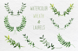 Watercolor set of laurel, wreath and leaves clip art ...