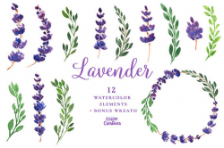 Lavender Watercolor Flowers Clipart, Purple Flower Wreath ...