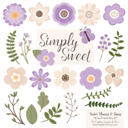 Cute Flowers Clipart in Lavender - Lavender Vector Flowers, Lavender  Clipart Flowers, Floral Clipart, Flower Graphics, Simple Flowers