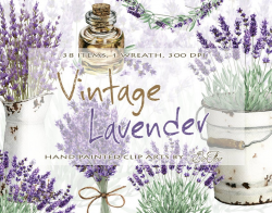 Watercolor Lavender Clipart Vintage Lavandula Clip Art Flower Purple Rustic  Wedding Invitation Illustration Wreath Pitcher Bucket Oil Dried