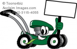 Clipart Cartoon Mower Holding a Blank Sign