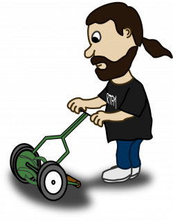 Clipart - Comic characters: Guy pushing reel mower