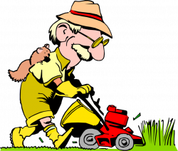Mowing the Lawn with Lawn Mower - Vector Image