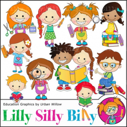 Reading and learning clipart, cute kids clipart for school or education,  digital clipart reading, homework, study.