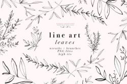 Line Art Leaves Clipart Illustration, Botanical Greenery Foliage, Dainty  Fine Art Eucalyptus Olive Branch, Digital Wreath PNG Floral Clipart