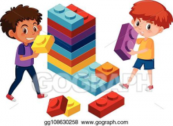Vector Illustration - Boys playing lego brick. EPS Clipart ...