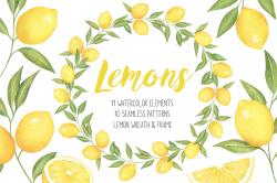 Lemon and Citrus Watercolor Clipart, Lemon wreath ...