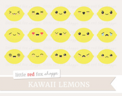 Kawaii Lemon Clipart; Fruit, Cute, Happy, Face