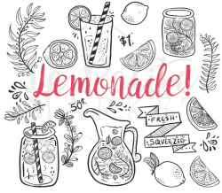 Doodle Hand Drawn Lemonade Summer Clip Art, Mason Jar Clipart, Lemonade  themed Illustration Clipart, PNG Lemon, DIY Coloring